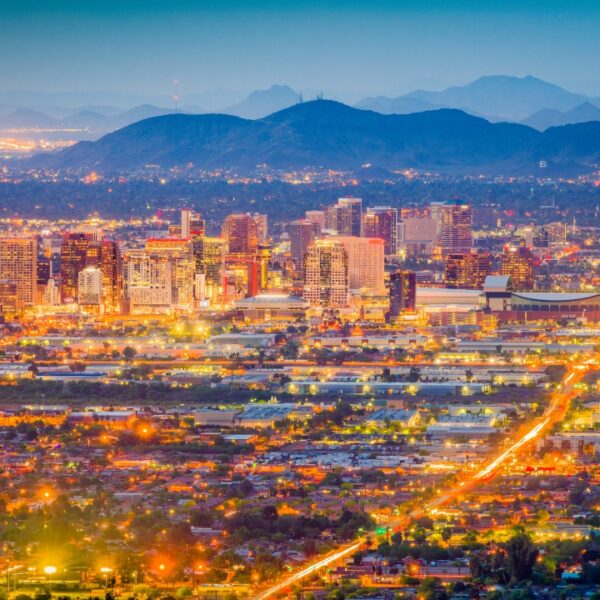 Panorama al tramonto di Phoenix, Arizona, USA