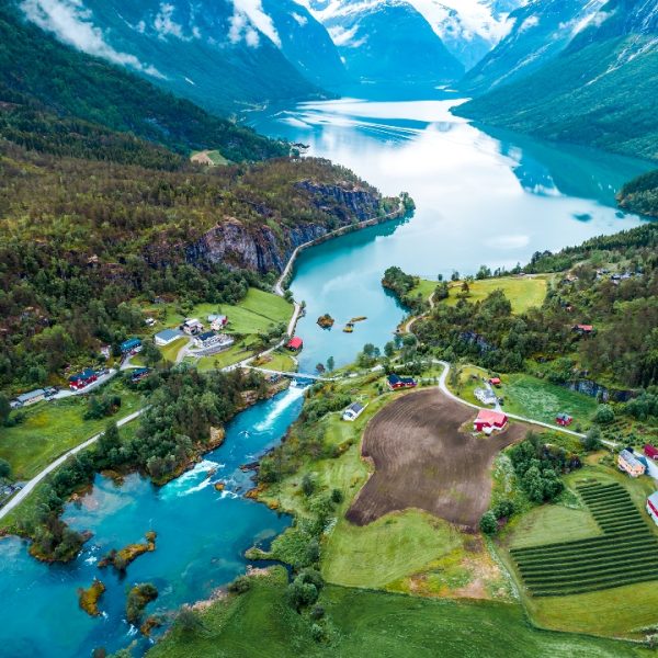 Vista aerea di un fiordo, Norvegia