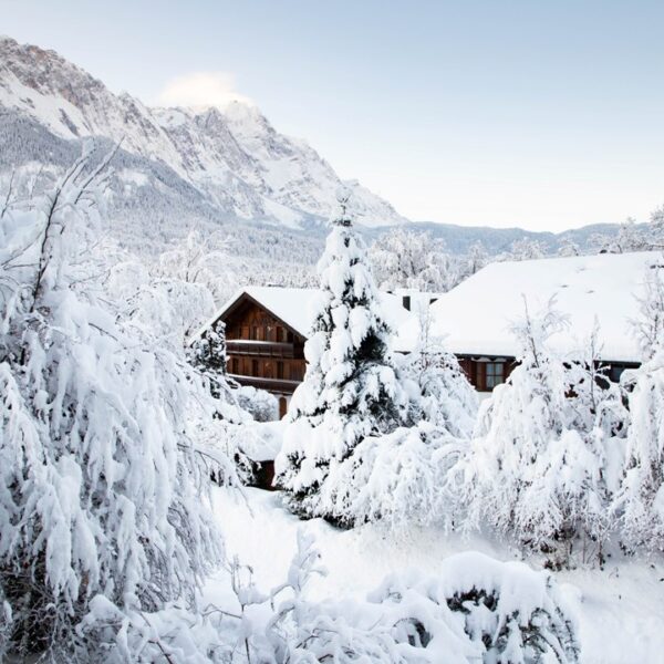 Paesaggio innevato, Casa di legno coperta di neve, Chalet di legno